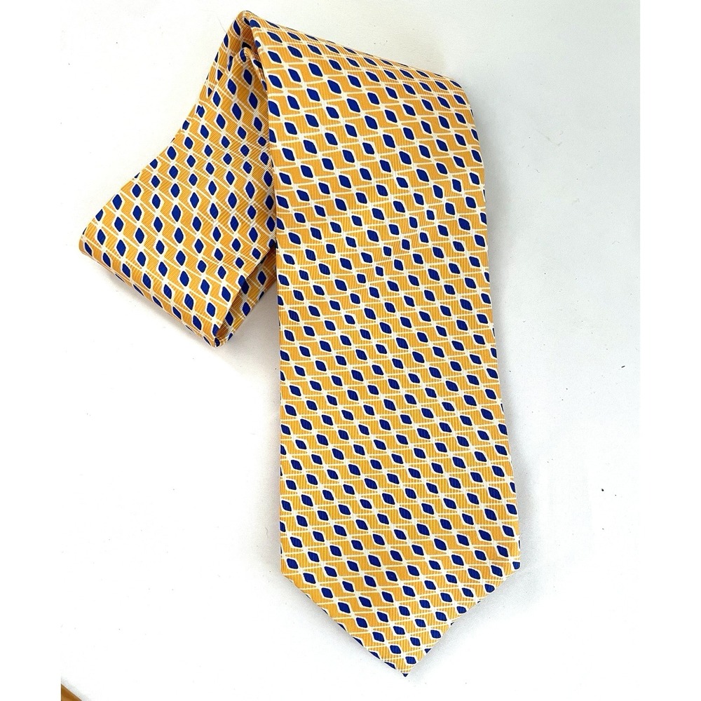 Lauren Ralph Lauren Yellow Geometric 100% Silk Tie Green Label USA 3.75" X 57"‎